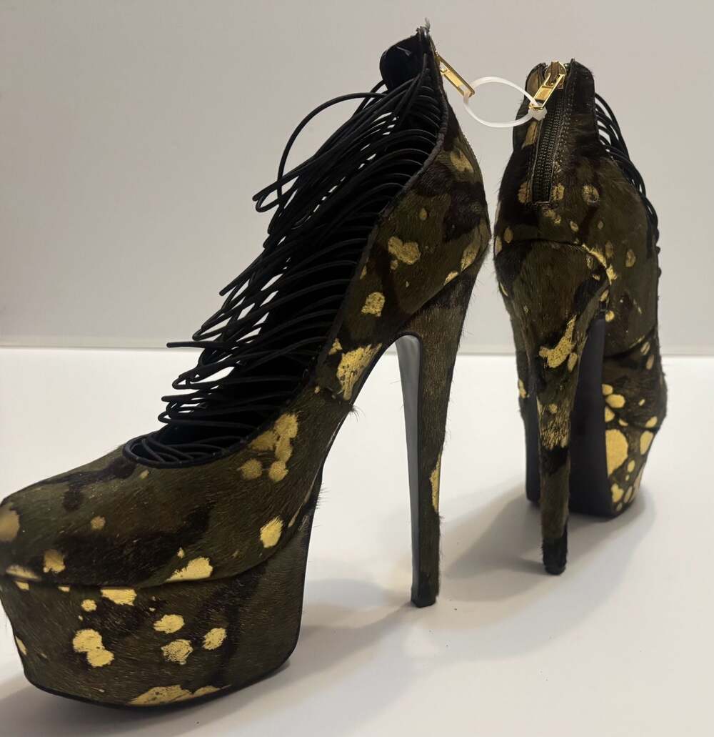 London Trash Ceres Camouflage Calf Hair Platform Stiletto Heels